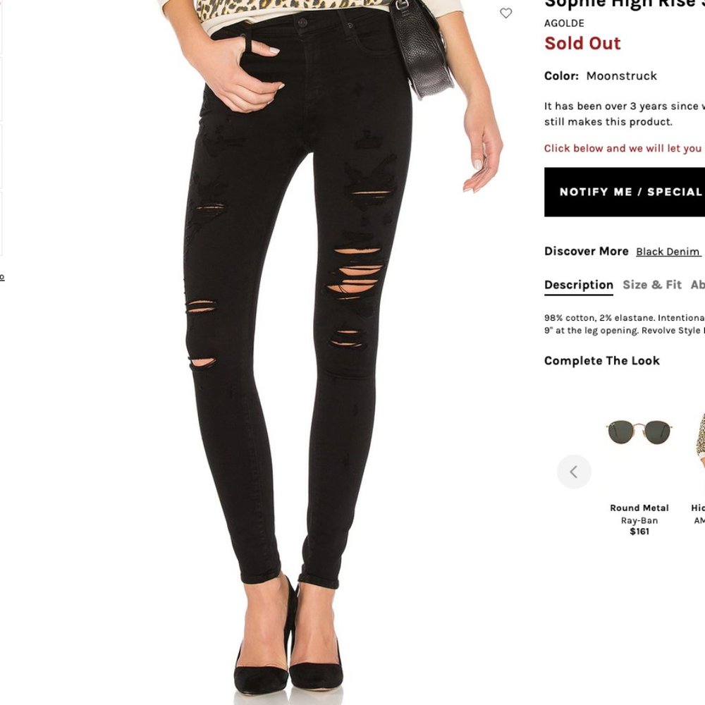 AGOLDE Sophie high-rise black skinny stretchy ripped jeans sz 25